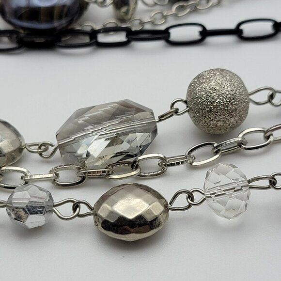 BOCAR Multi Chain Glass Bead Statement Necklace 26" Silver Tone & Red  Layered - Picture 6 of 11